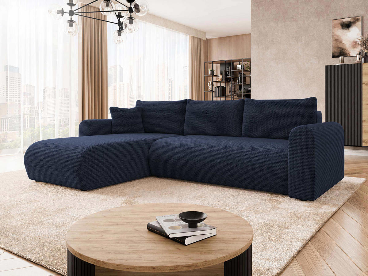 ECKSOFA Eliwo - Blau/Schwarz, Holz/Textil (252/158cm) - MIRJAN24