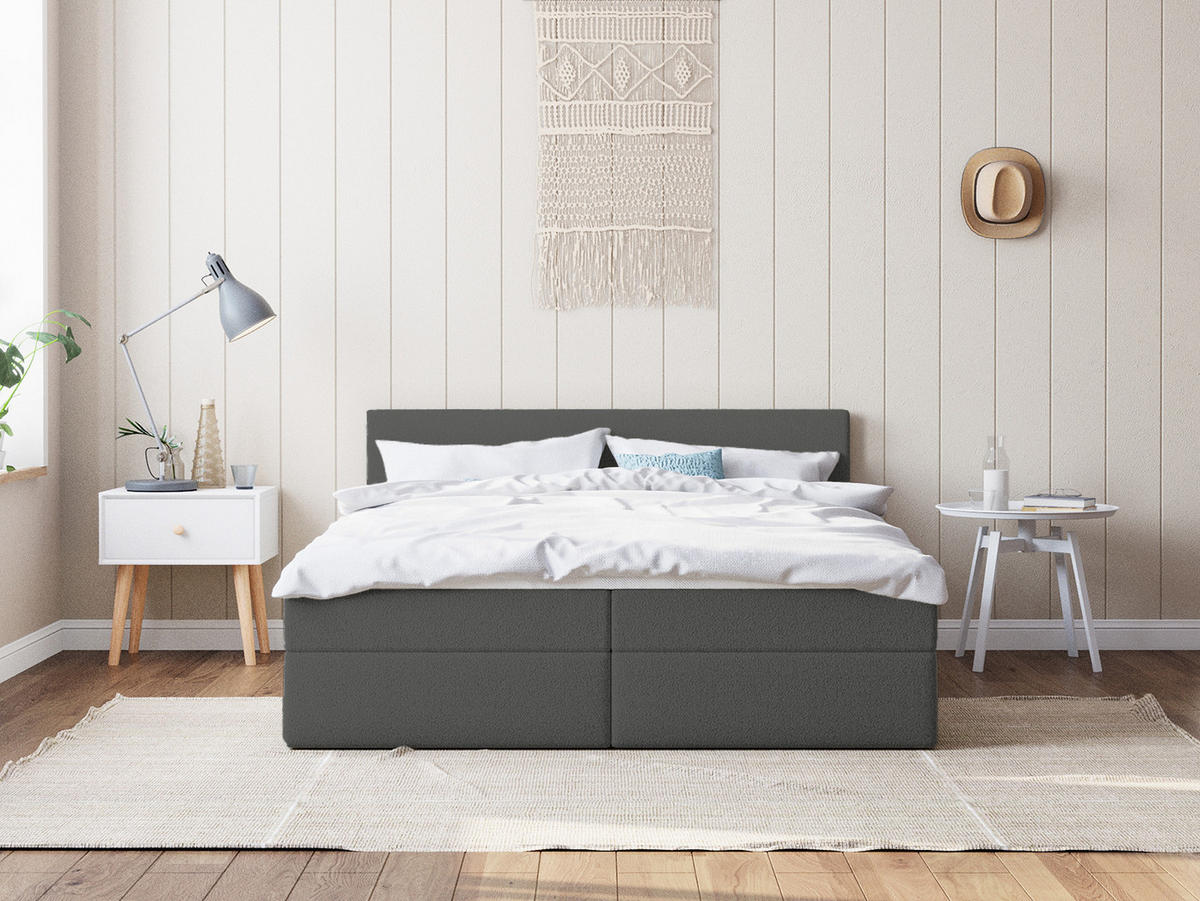 BOXSPRINGBETT ROTELLO 160x200 cm, Dunkelgrau - Dunkelgrau, Textil (160/200cm) - Fedve