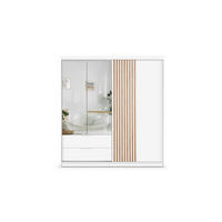 DREHTÜRENSCHRANK AKALI 203/213/60 cm 3-türig mit Spiegel Weiß - Weiß, Holzwerkstoff (203/213/60cm) - MASSENO