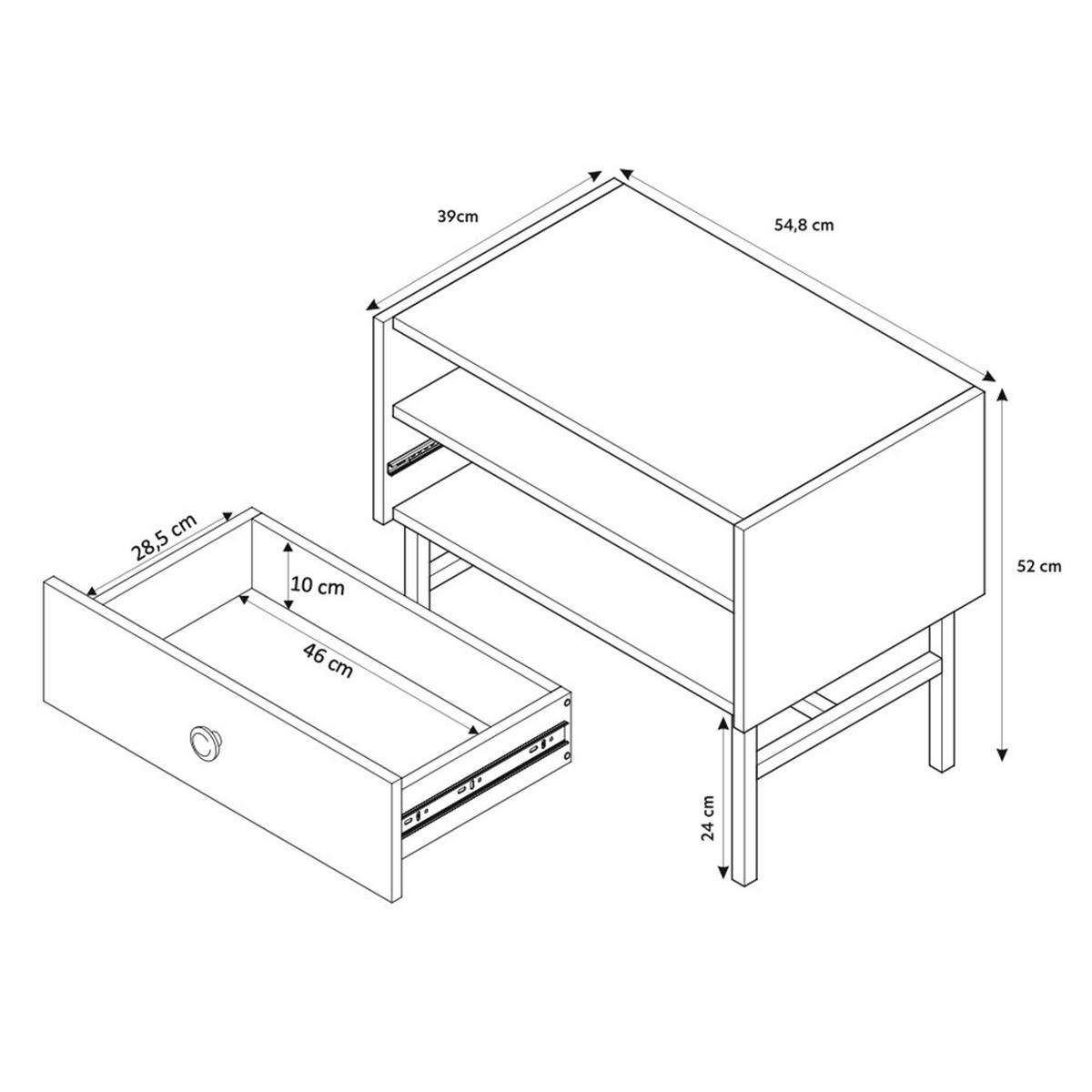 NACHTTISCH Dalia mit 1 Schublade und Metallbeinen, 55 cm, Schwarz - Schwarz, Holzwerkstoff/Metall (55/52/39cm) - Beautysofa