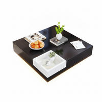 COUCHTISCH 72x72x30 cm Schwarz Hochglanz, LED, Abnehmbare Aufbewahrungsbox, Wohnzimmer - Schwarz, Holz (72/72/30cm) - PARAFTA HOME