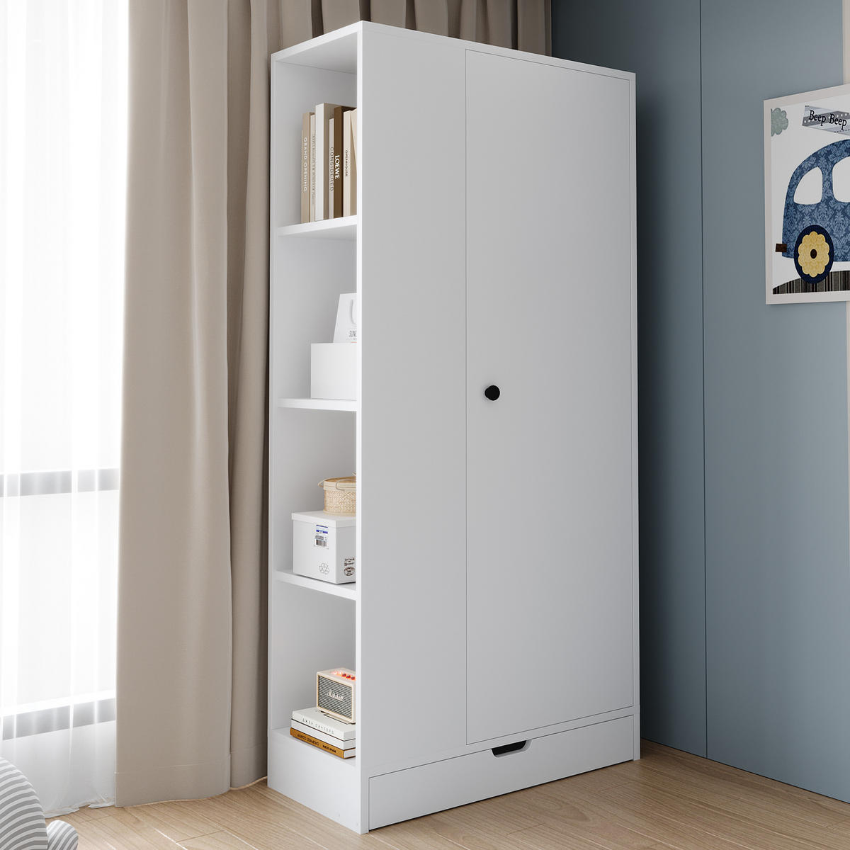 KLEIDERSCHRANK 70x40x170cm 1 Tür Einlegeböden Weiß - Weiß, Holz (70/170/40cm) - FLIEKS