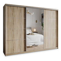 SCHWEBETÜRENSCHRANK VARO 250/205/60 cm 3-türig mit Spiegel und Schubladen Sonoma Eiche - Sonoma Eiche/Nickelfarben, Holzwerkstoff (250/205/60cm) - MASSENO