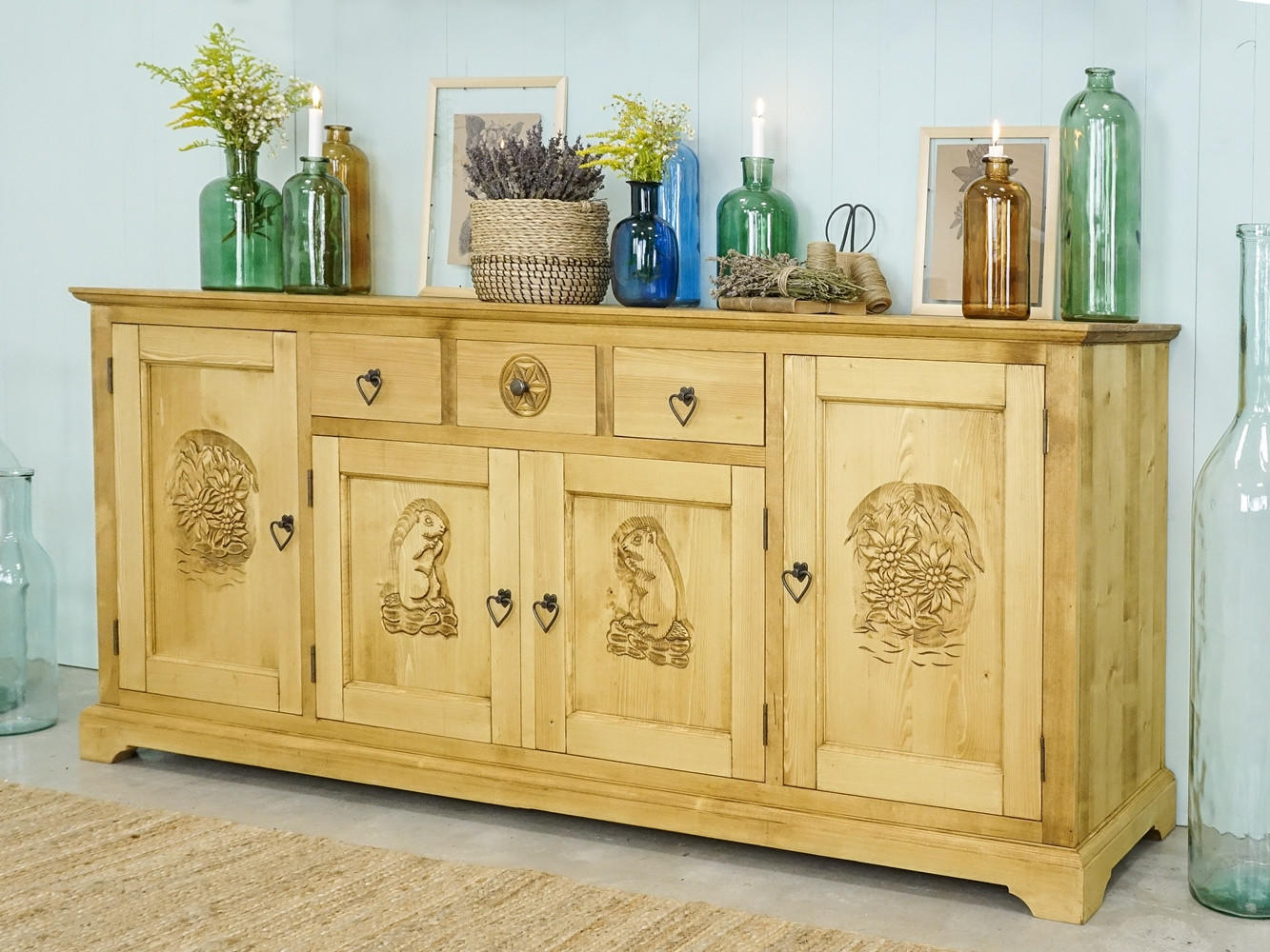 Thumbnail - Seart Sideboard, Honig, Holz, Echtholz,Fichte, 3 Schubladen, 200x85x46 cm, Wohnzimmer, Kommoden & Sideboards, Sideboards