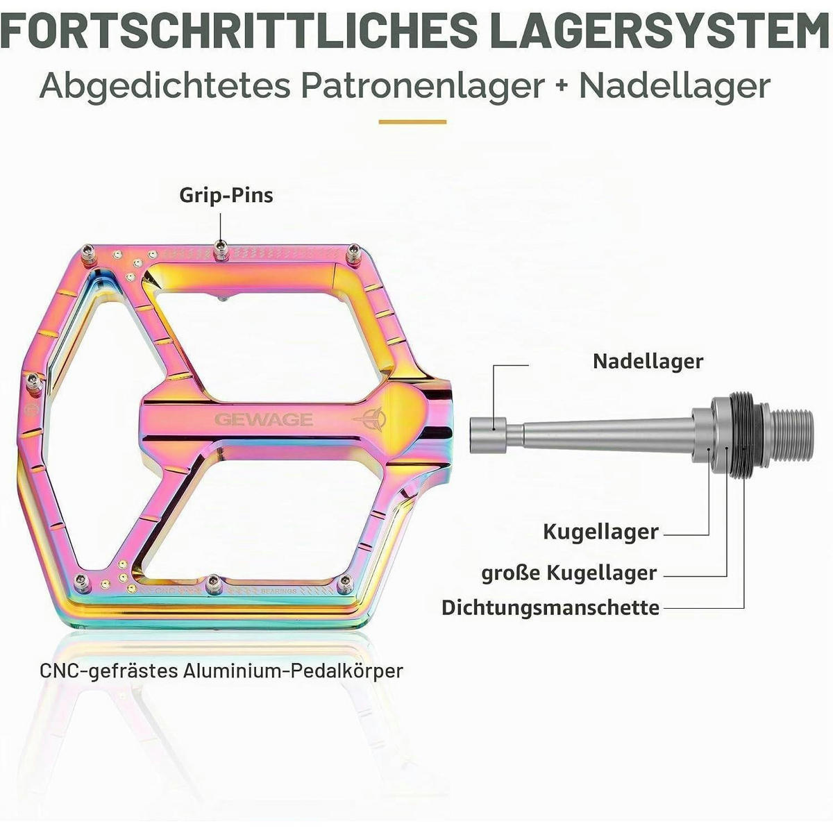 FAHRRADPEDALE CNC-Aluminium Rainbow Glossy 14 Pins - Multicolor, Metall (11/1.5/12cm)