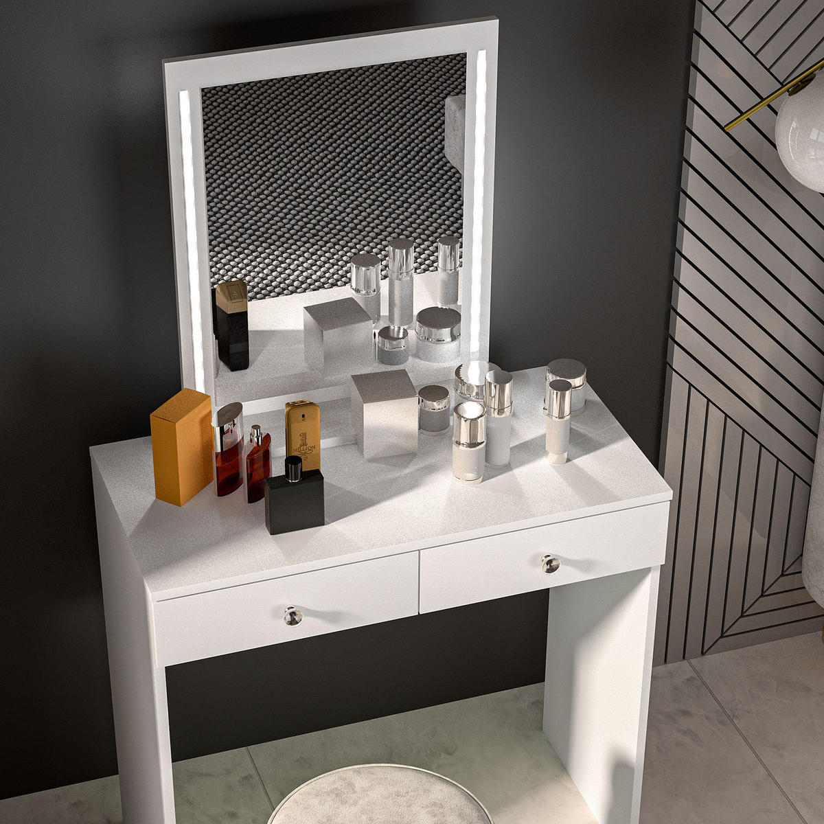 SCHMINKTISCH RELETTI mit Spiegel,Weiß - Weiß, Holzwerkstoff (80/140/40cm) - KONSIMO®