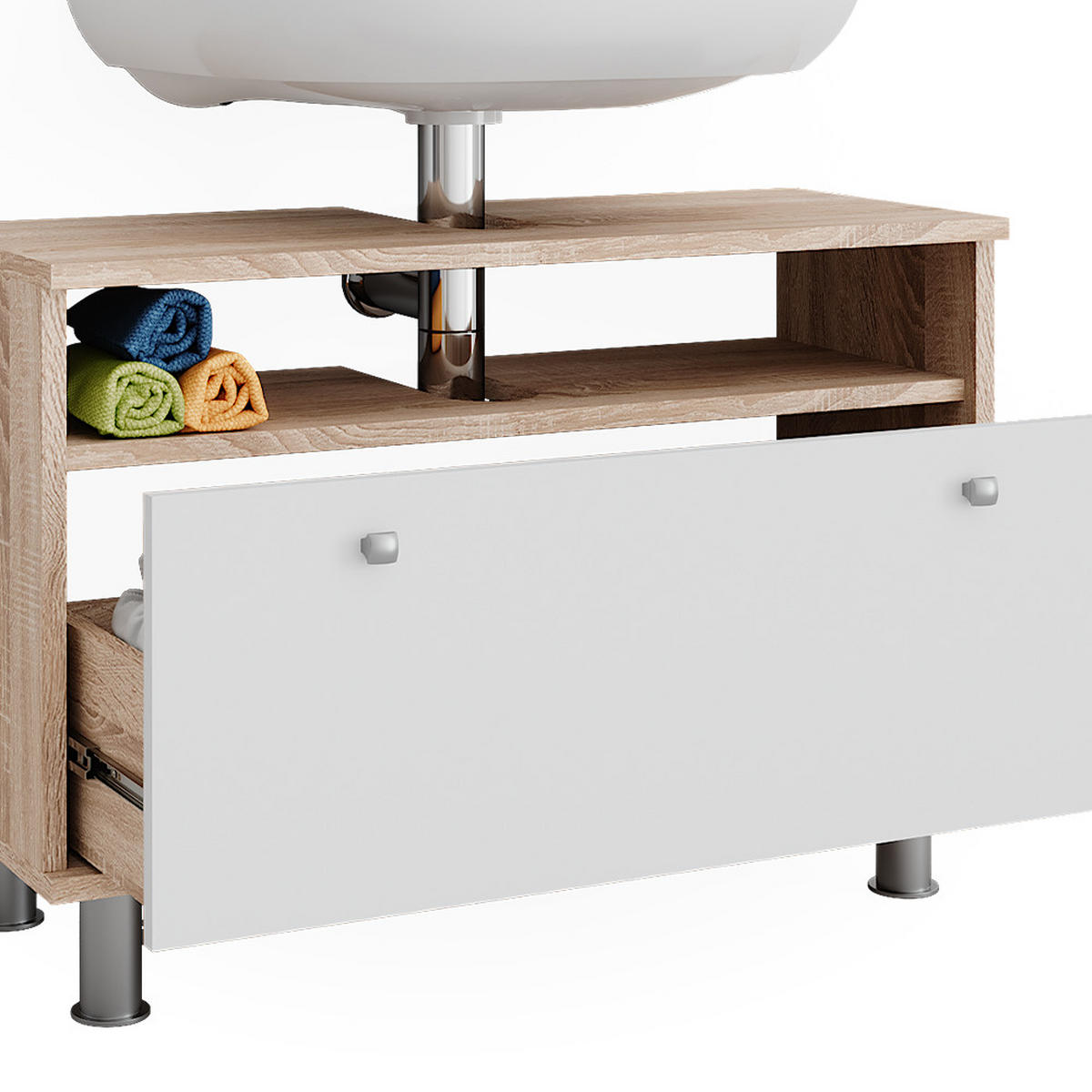 WASCHBECKENUNTERSCHRANK Fynn Sonoma/Weiß 80.2 x 54 cm mit Schublade - Weiß/Sonoma Eiche, Holzwerkstoff (80.2/54/32cm) - Vicco