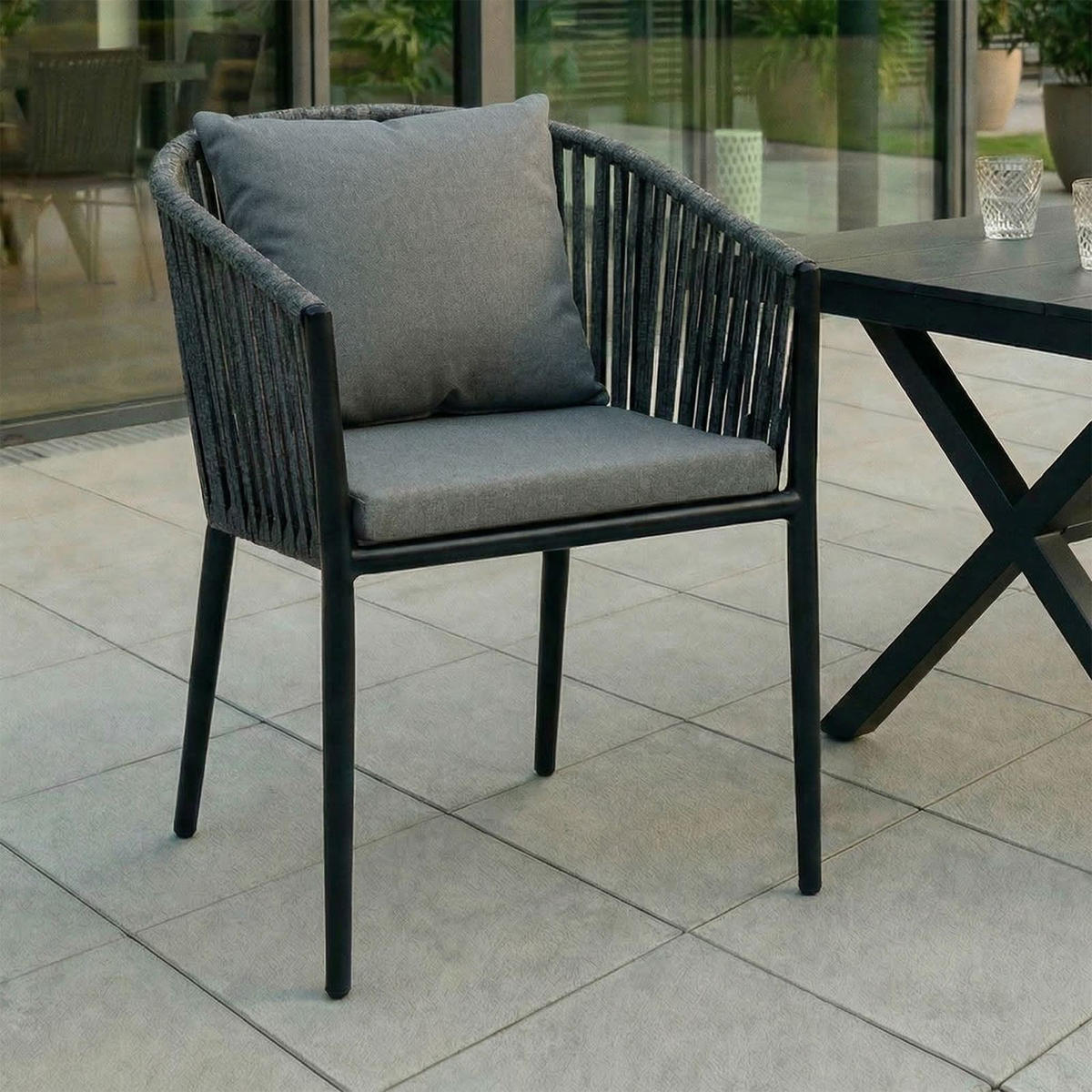 GARTENSTÜHLE ISOLA 6ER-SET - Schwarz/Grau, Textil/Metall (56/78/62cm) - IDIMEX