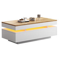 COUCHTISCH mit 2 Schubladen 100 x 50 x 35 cm Weiß Holzoptik mit LED - Weiß, Holzwerkstoff (100/50/35cm) - Meubliv