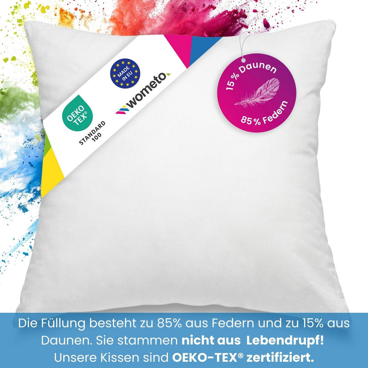 FEDERKISSEN 85% Federn & 15% Daune 45/45 cm Bezug aus 100% Baumwolle - Weiß, Textil (45/45cm) - wometo