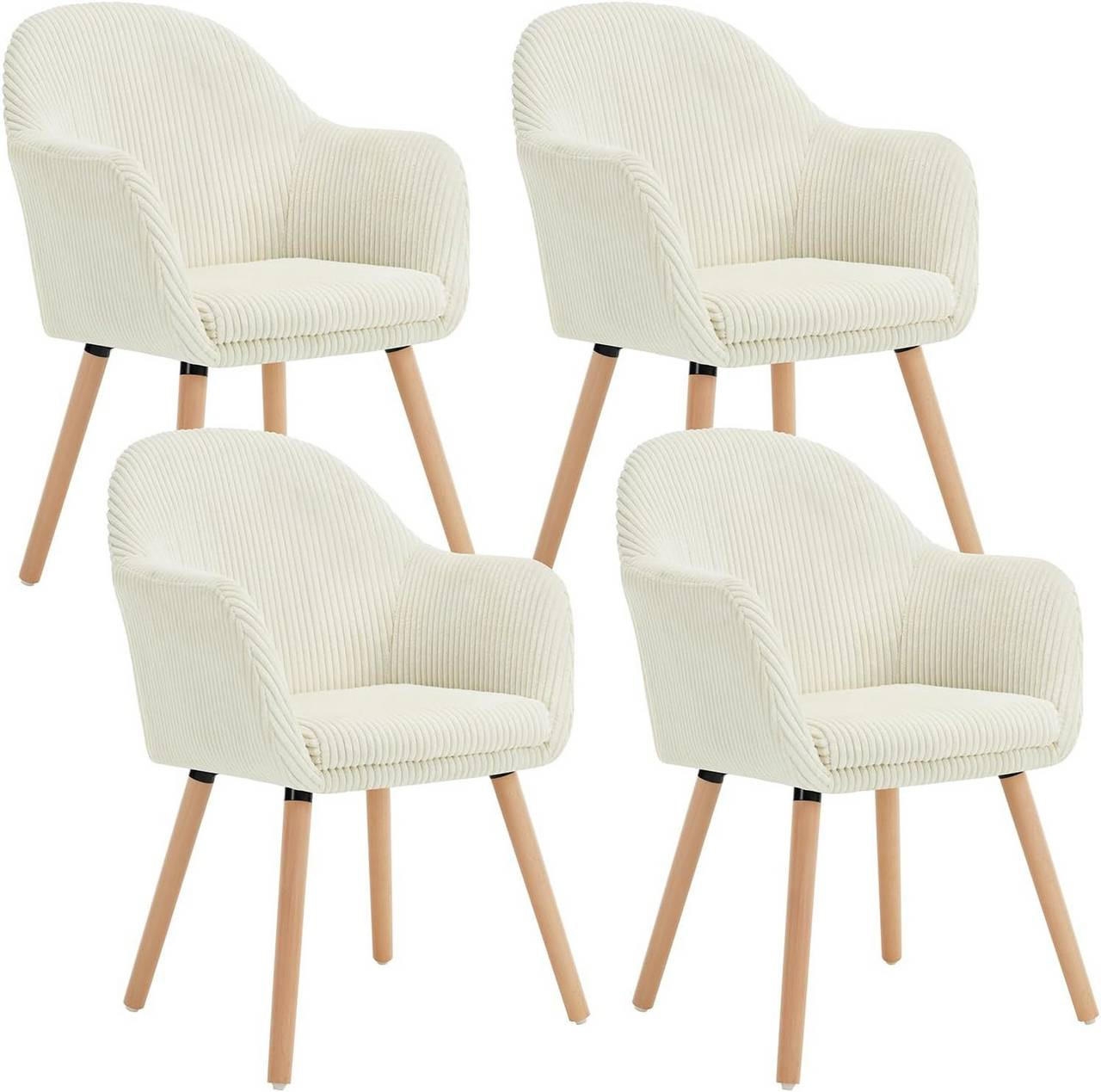 ESSZIMMERSTUHL 4er Set Cord, Holzbeine, Creme - Eichefarben/Creme, Holz/Kunststoff (55.5/83.5/56.5cm) - Woltu