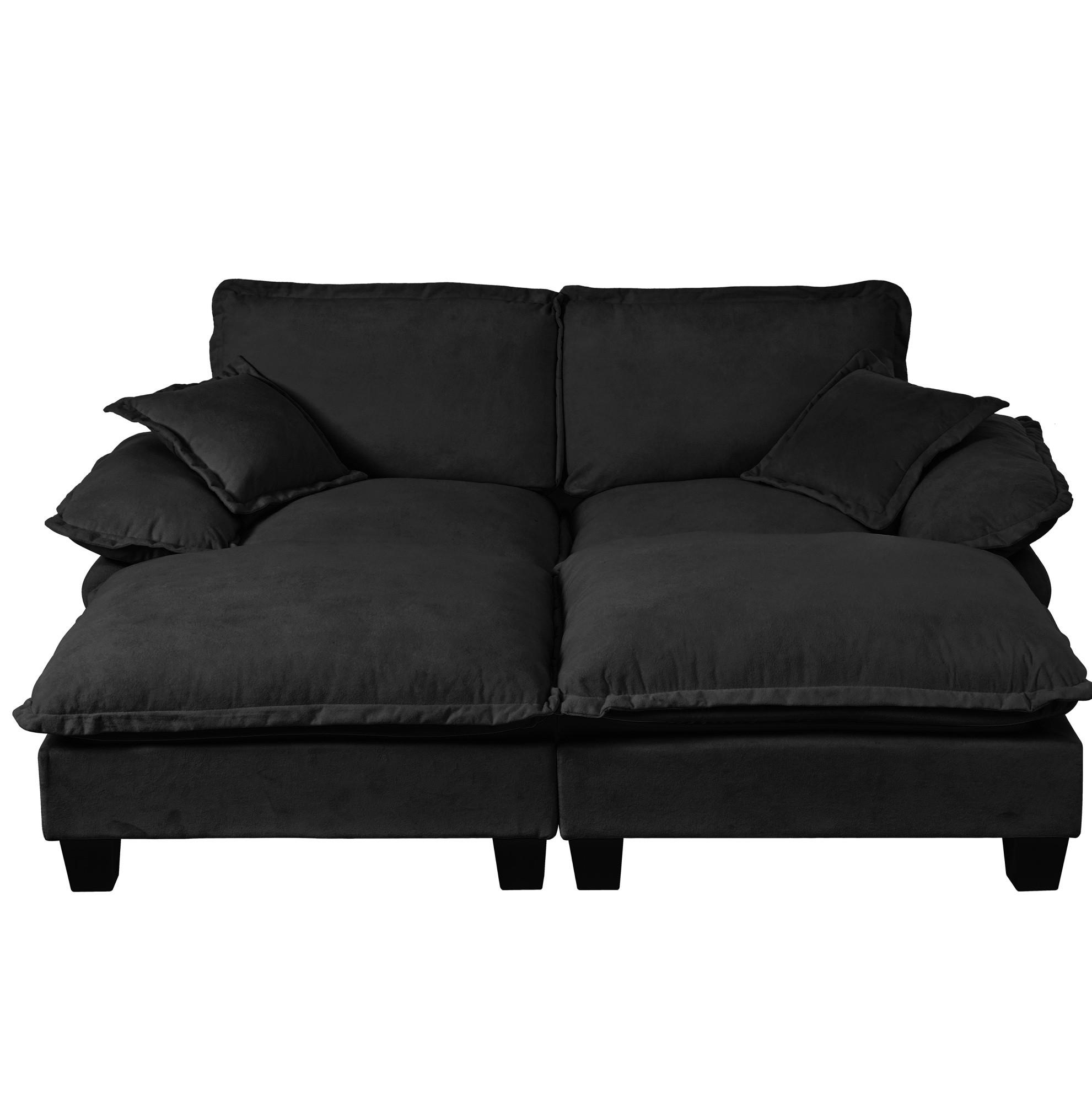 ECKSOFA 194/151/90 cm schwarz aus Chenille mit Ottomanen - Schwarz, Textil (151/194cm) - OKWISH