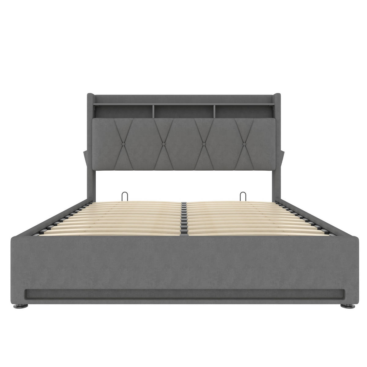 BOXBETT 140/200 mit Bettkasten, LED, USB/Typ C-Ladeanschluss,Samt,Grau - Grau, Metall (140/200cm) - LVHOM