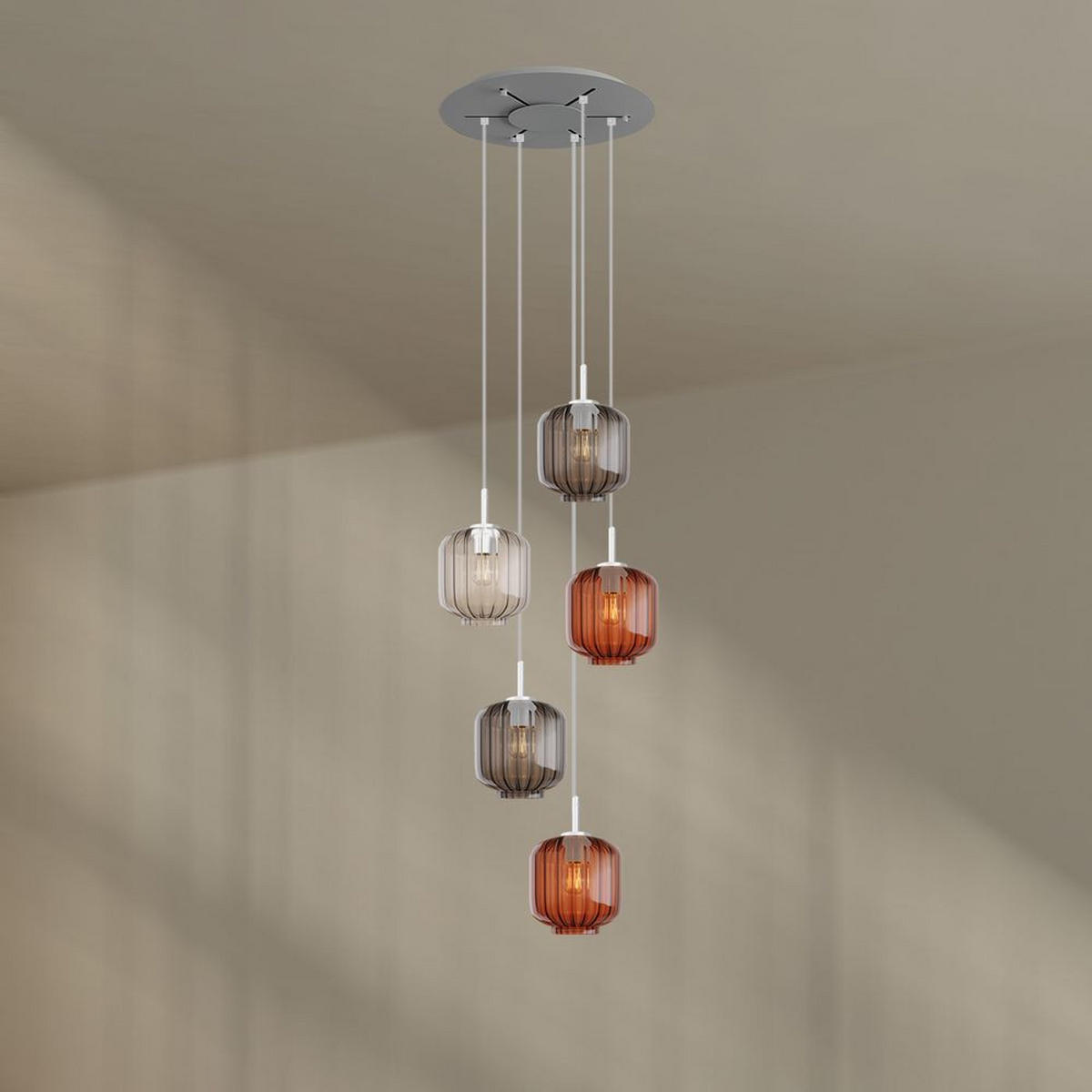 GALERIELEUCHTE Velo 5-flammig Mehrfarbig Ø 20cm - Multicolor/Weiß, Glas (20/20/20cm) - s.luce