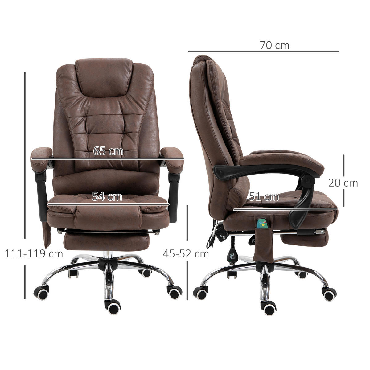 BÜROSTUHL mit Massagefunktion, Ergonomisch Schreibtischstuhl mit Liegefunktion - Silberfarben/Braun, Kunststoff/Textil (70/119/65cm) - Vinsetto