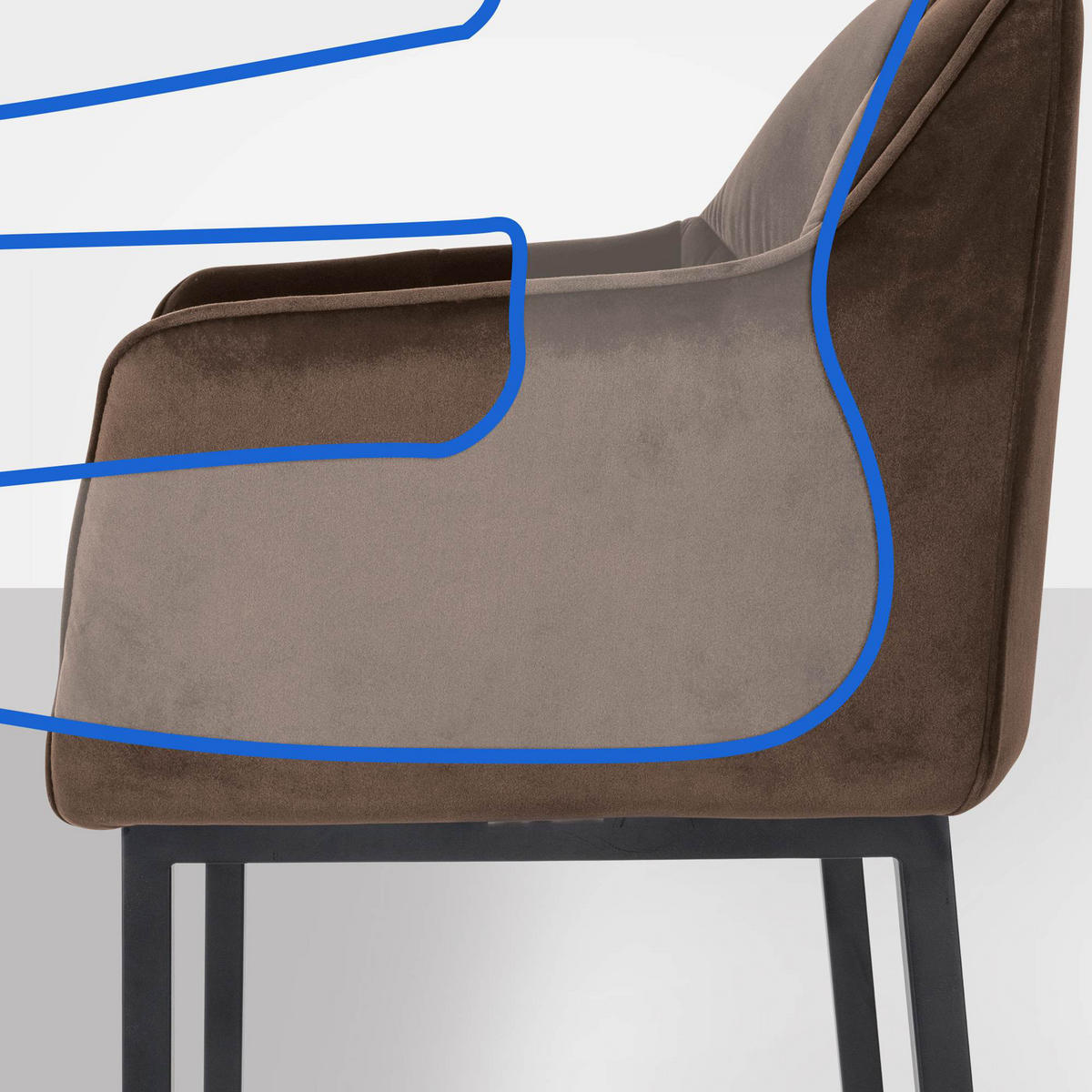 BARHOCKER Damaskus Samt mit 4-Fuß Gestell braun - Schwarz/Braun, Textil/Metall (64/110/48cm) - TPFLiving