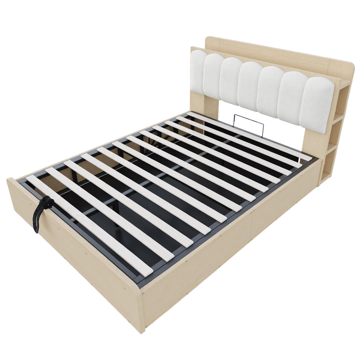 POLSTERBETT 140/200 mit Bettkasten, USB und Kopfteilablage in Holzfarbe - Weiß/Naturfarben, Holzwerkstoff/Textil (140/200cm) - EVRYAE