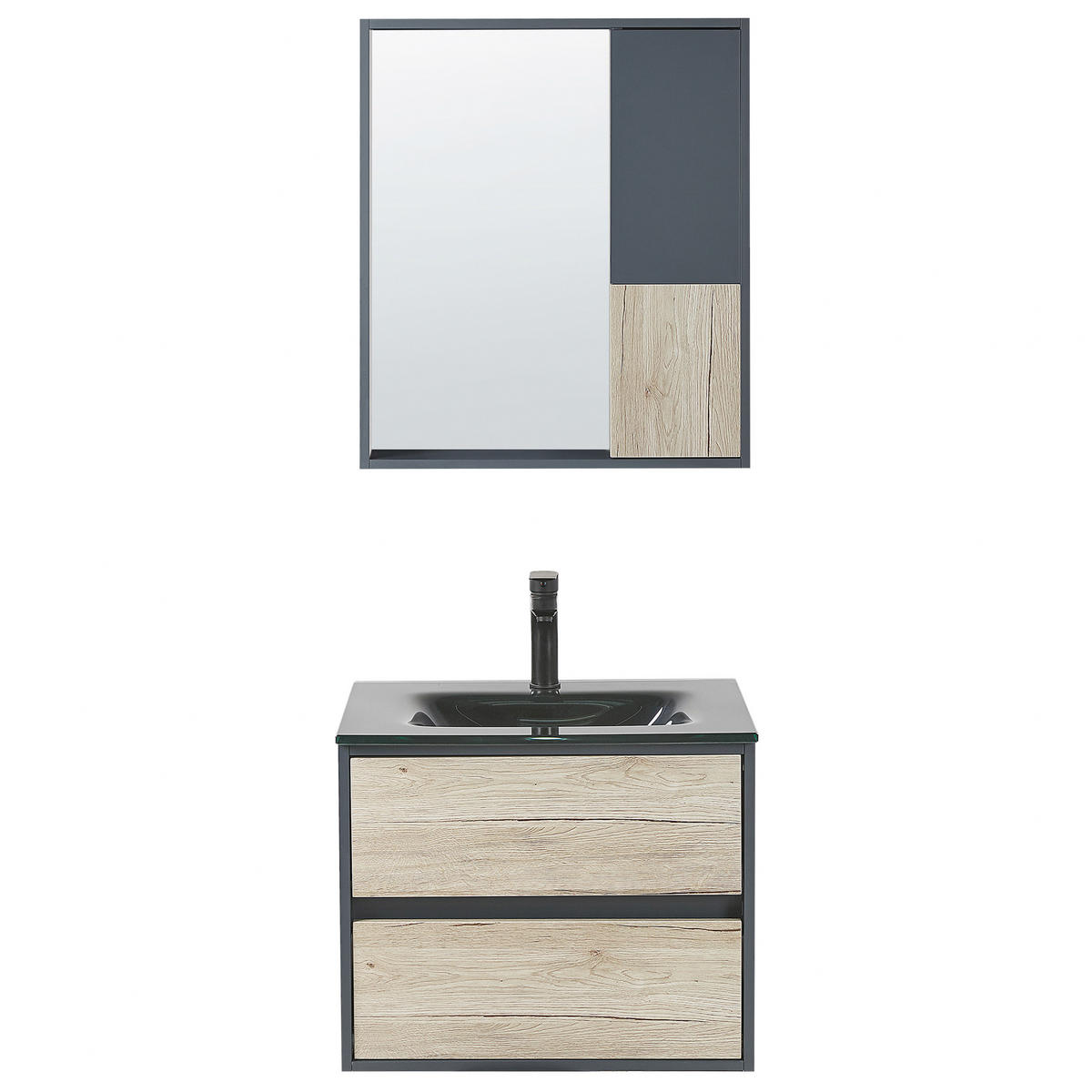 BADMÖBEL Set grau/heller Holzfarbton 60 cm Teruel - Hellbraun/Grau, Holzwerkstoff (60/70/48cm) - Beliani