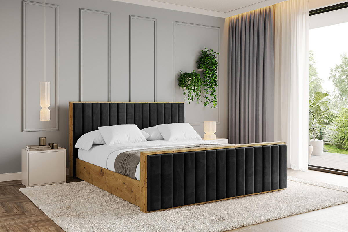 POLSTERBETT mit Bettkasten, Fußteil und Lattenrost, Boxbett ohne Matratze - ENZO4-Z 120x200 Schwarz - Schwarz, Holzwerkstoff/Textil (120/200cm) - ALTDECOR
