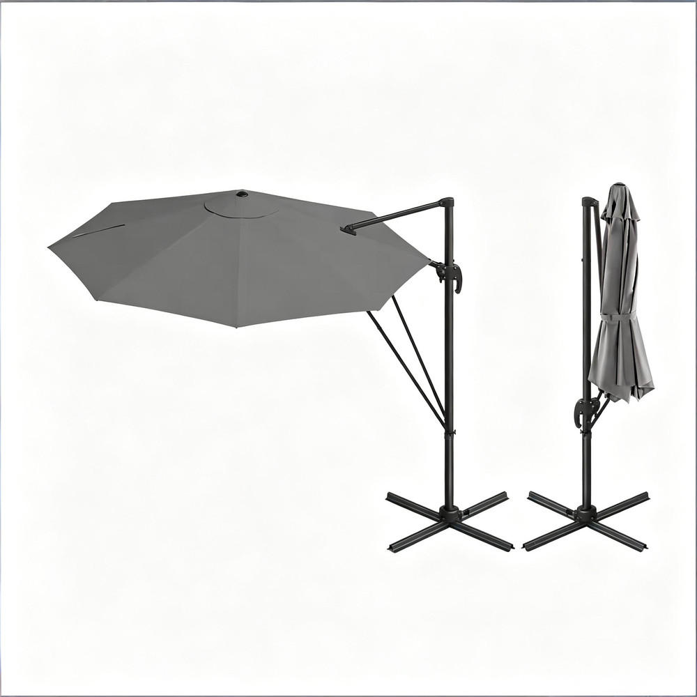 SONNENSCHIRM Rund Metall 306x167x207cm Dunkelgrau Mit Kreuzfuß - Dunkelgrau, Textil (167/306cm) - Raelunyi