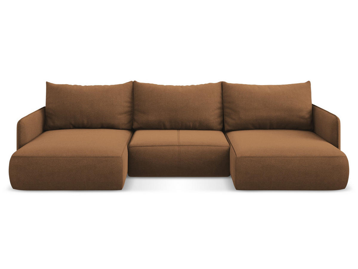 WOHNLANDSCHAFT Strukturstoff Stoff Orange - Terra cotta/Schwarz, Kunststoff/Textil (290/86/148cm) - Makamii
