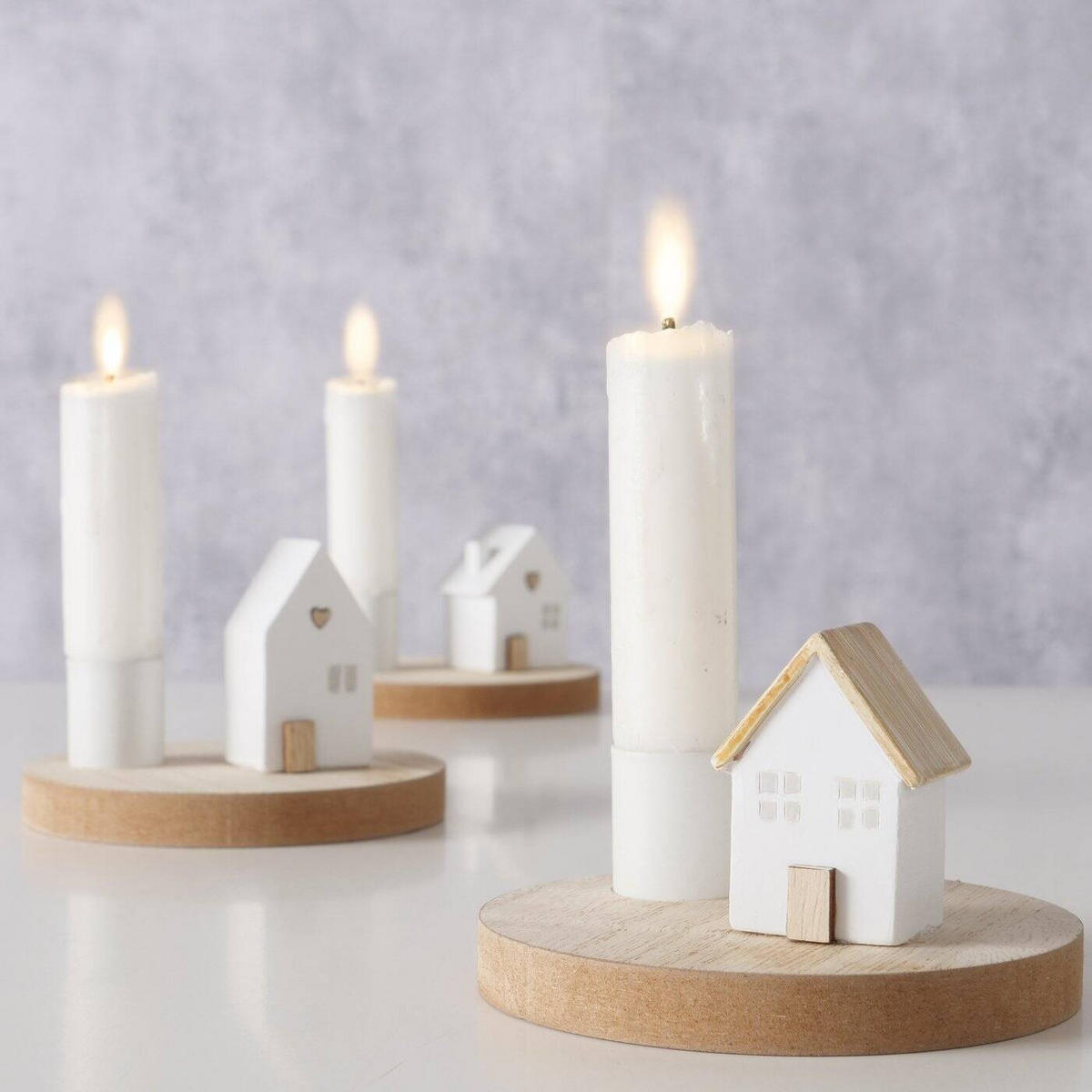 KERZENHALTER Domicil 6,5 cm - Eichefarben/Weiß, Kunststoff (10/6.5/10cm) - Boltze Home