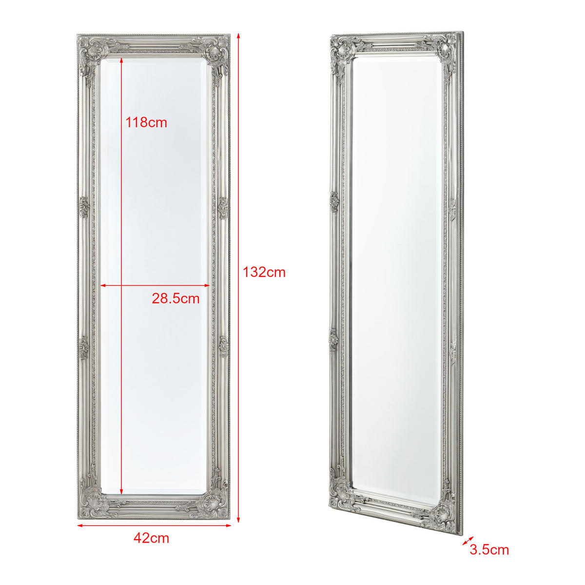 WANDSPIEGEL Livorno - Silberfarben, Glas/Holz (28.5/132/118cm) - [en.casa]