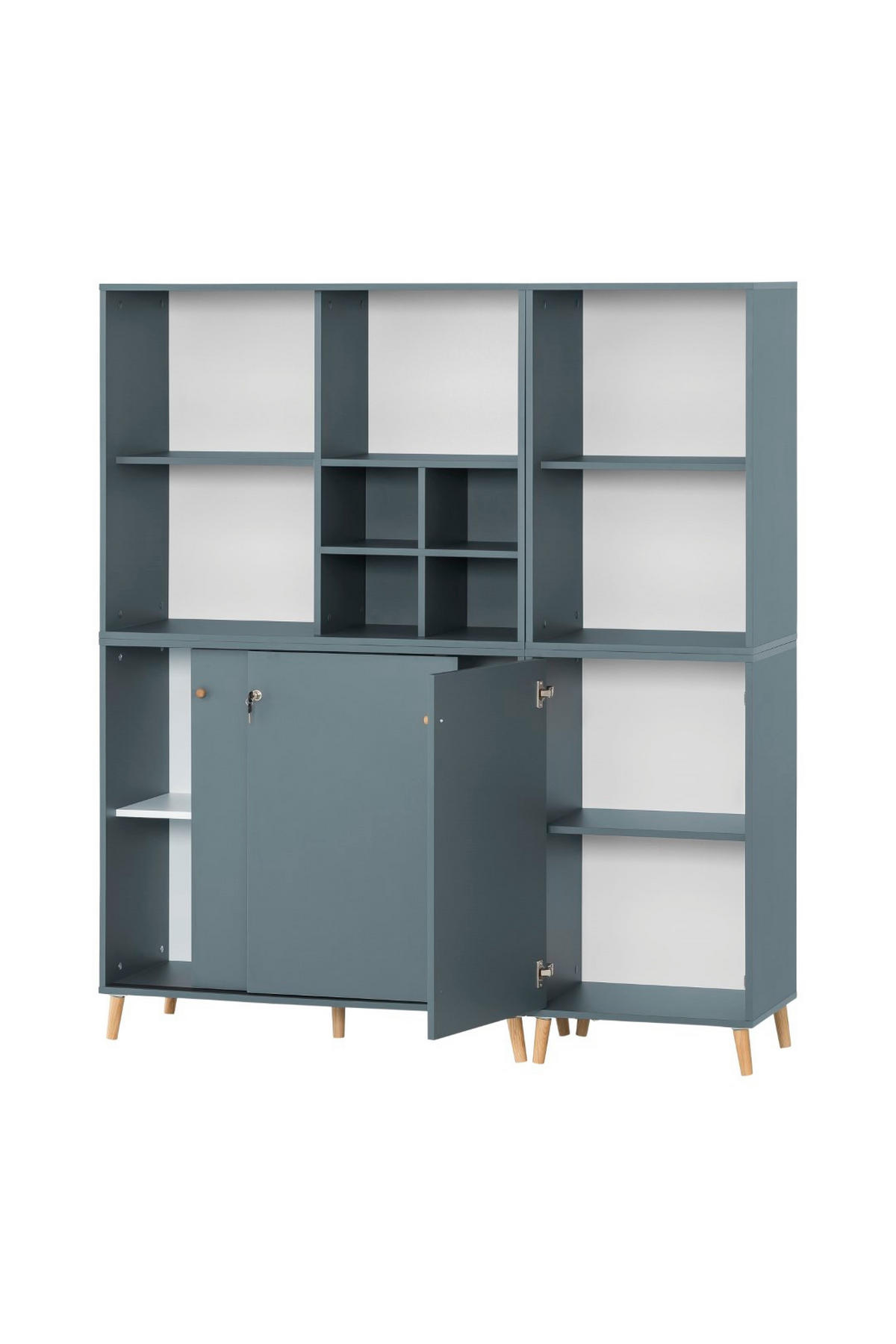 AKTENREGAL Jaguar 2er Set 2 AKTENSCHRANK & REGALKREUZ Breite 51-100 cm Blau - Blau, Holz (151/168.7/41cm) - PROREGAL