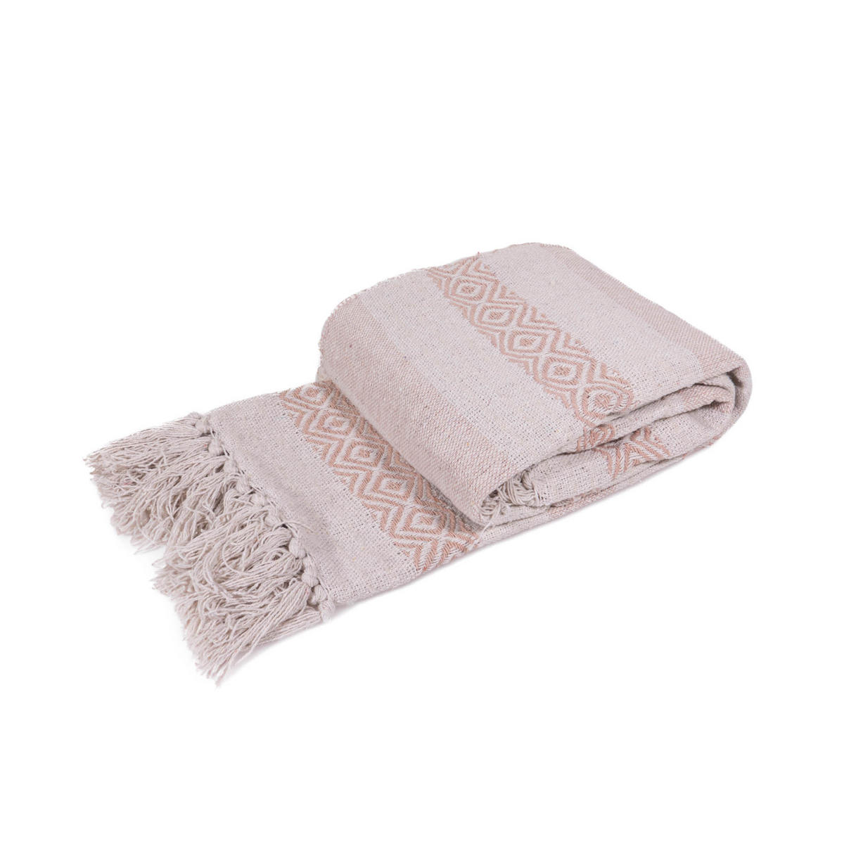 DECKE Fransen 130/170 cm - Rosa, Naturmaterialen (170/130cm)
