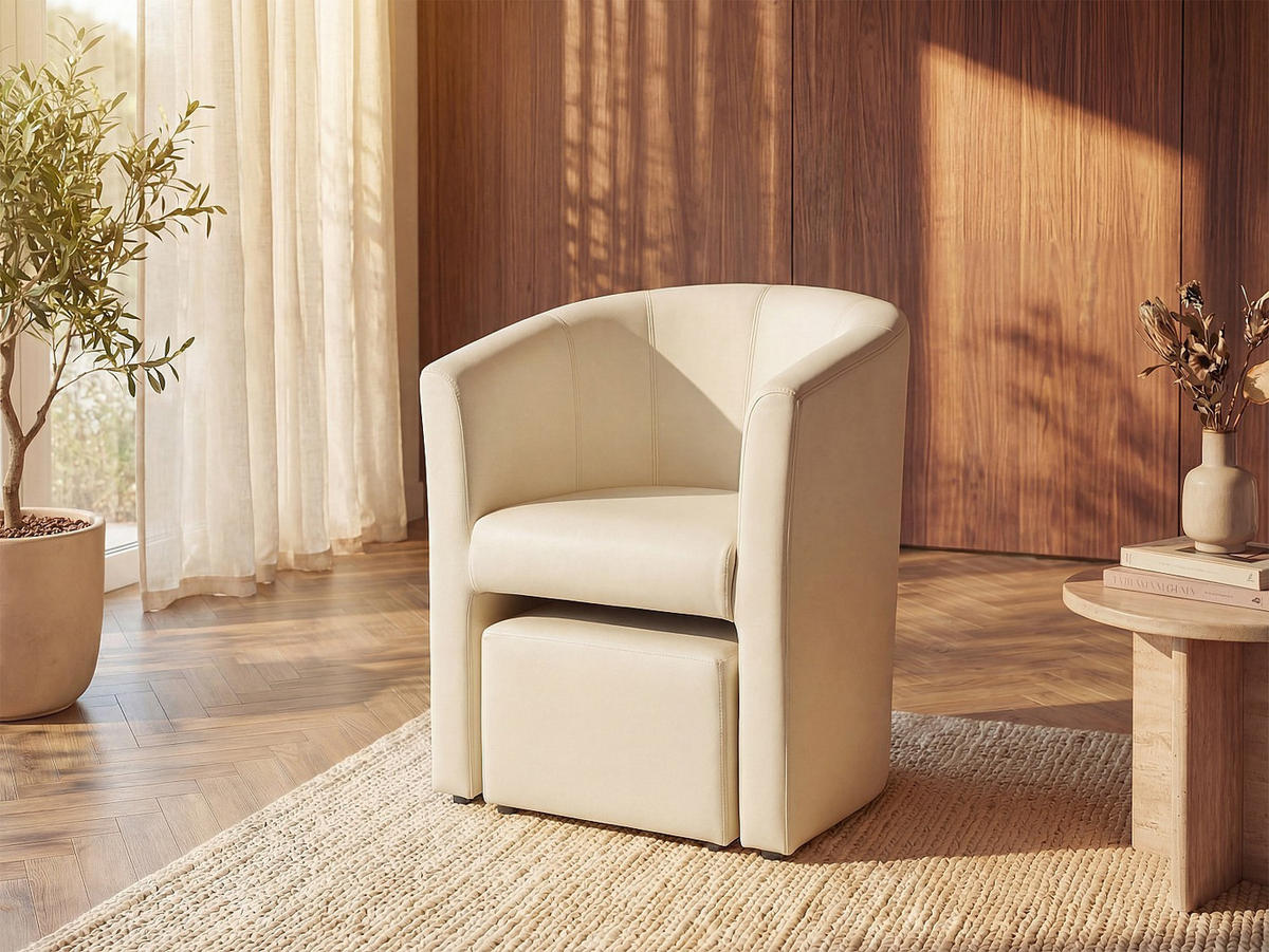 SESSEL mit gerader Rückenlehne - 1 Person - Kunstleder - Beige - - Beige, Leder (65/74/64cm) - Vente-Unique
