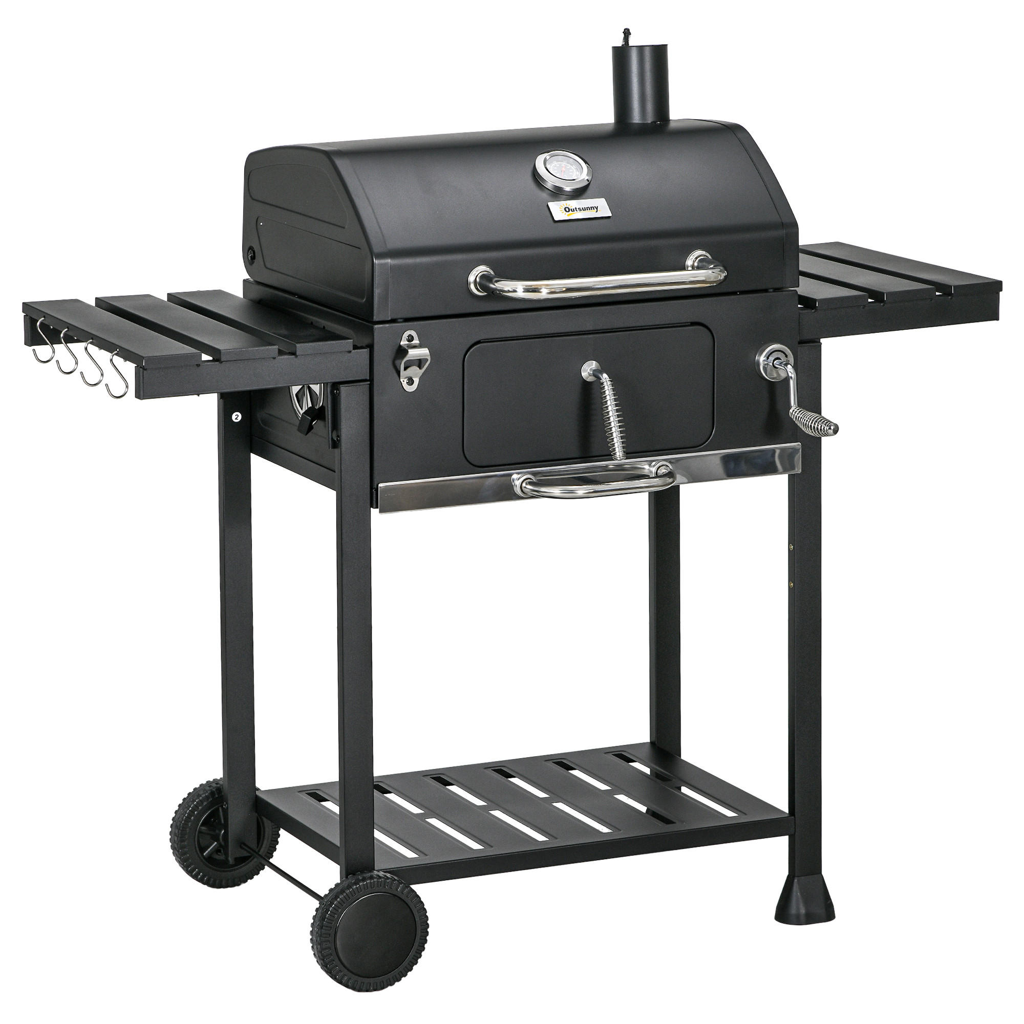 HOLZKOHLEGRILL - Schwarz, Metall (64/114/120cm) - Outsunny