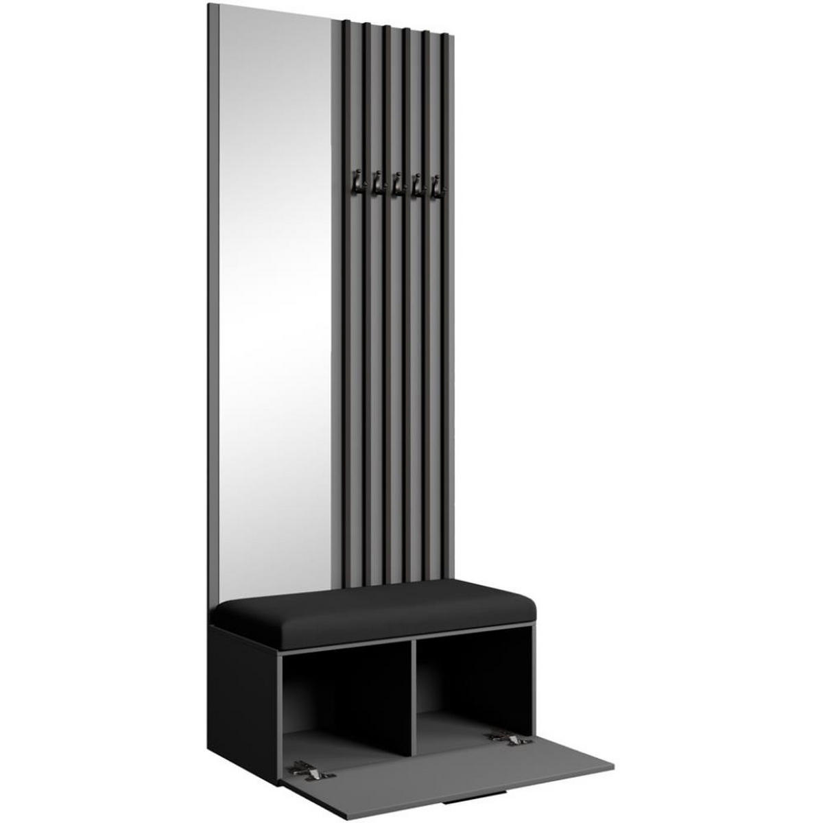 GARDEROBE Margaret II 81/203/43 mit Lamellen und Spiegel - Schwarz/Graphitfarben, Holzwerkstoff/Kunststoff (81/203/43cm) - Beautysofa