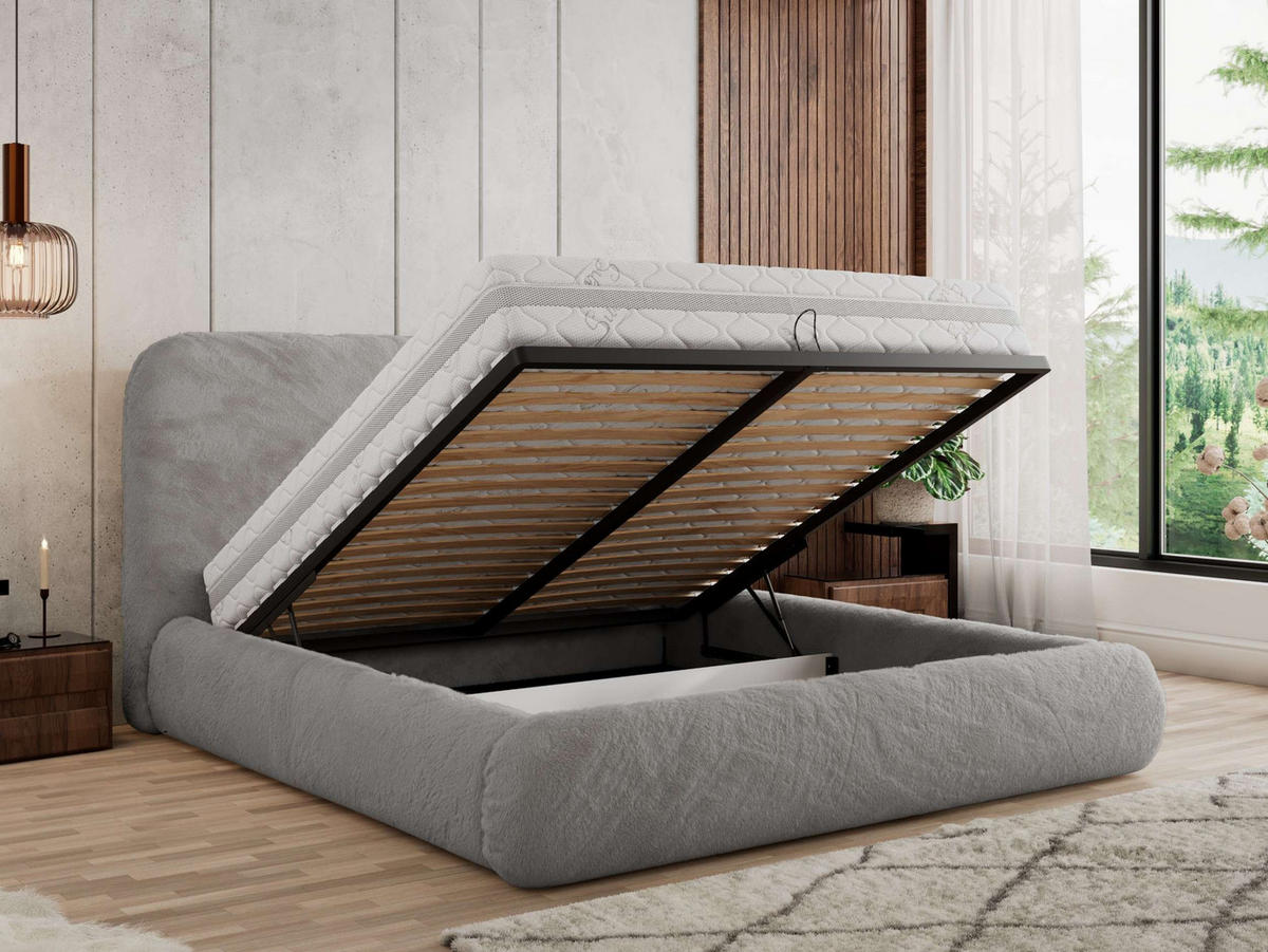 POLSTERBETT BENEA CLASSIC 160/200 - Hellgrau Plüsch - Pocket-Matratze - Hellgrau, Textil (160/200cm) - MKS