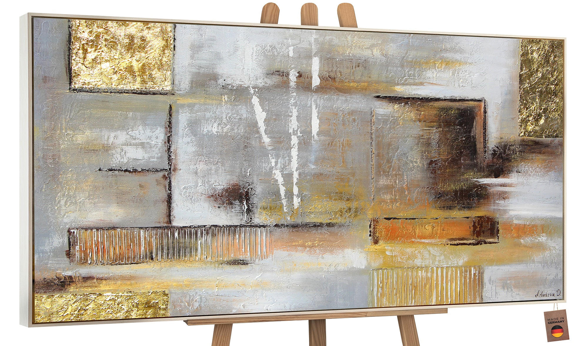 GEMÄLDE Goldene Abstraktion Schattenfugenrahmen beige 100x50 cm - Beige, Holz (100/50cm) - YS-art gallery
