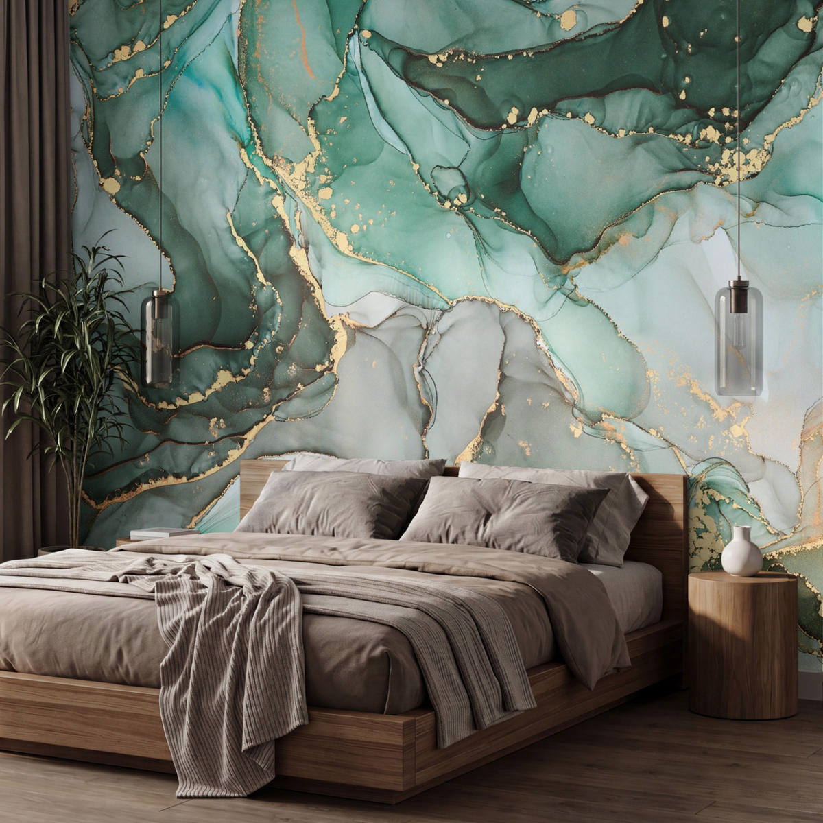 TAPETE - Gold - Marmor - Grün - Luxus - Marmoroptik - Grau - 400x260 cm - Grün, Papier (400/260cm) - OnlyWow