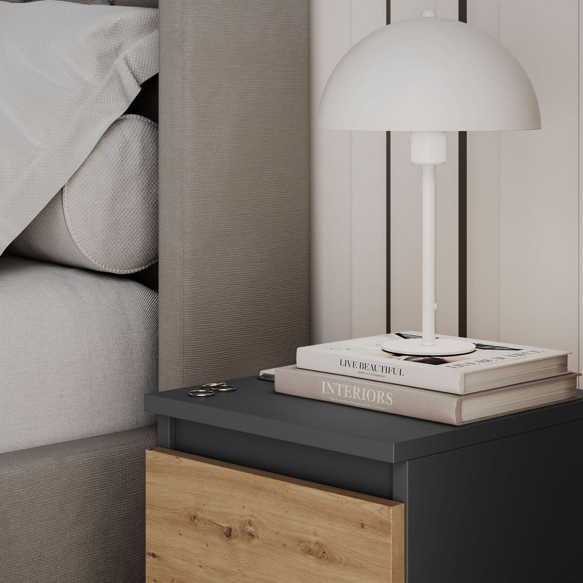 NACHTTISCH HANA M2 Artisan Eiche / Anthrazit - Eiche Artisan, Holzwerkstoff (30/40/30cm) - Lookway