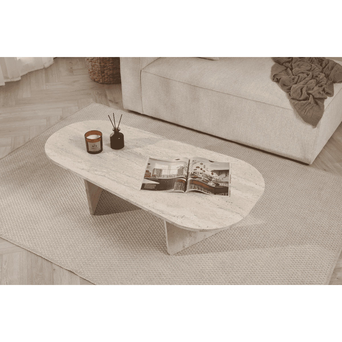 COUCHTISCH mit abgerundeter Tischplatte L130 cm 65/130/40 cm - Beige, Holzwerkstoff (70/65/40cm) - Calicosy