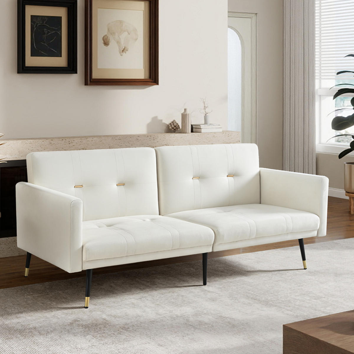 2-SITZER Schlafsofa aus Samt mit verstellbaren Rückenlehnen, beige - Beige, Textil (89/70/164cm)