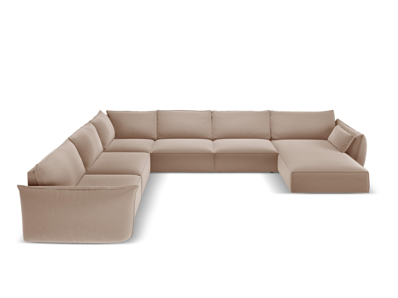 PANORAMASOFA links Kaelle aus Samt beige 8 Sitzplätze - Beige, Textil (284/85/384cm) - Micadoni