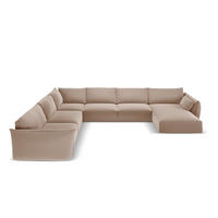 PANORAMASOFA links Kaelle aus Samt beige 8 Sitzplätze - Beige, Textil (284/85/384cm) - Micadoni