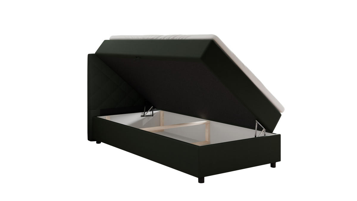 BOXBETT Diamaro 100x200 cm mit Bettkasten und Topper - Dunkelgrün - Grün, Holz (100/200cm) - Panda Möbel