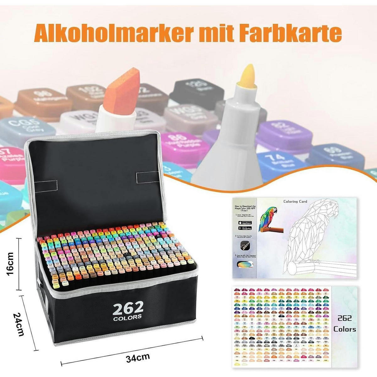 ALKOHOLMARKER 262er Set mit App und Tasche - Multicolor, Kunststoff (1/1/15.4cm)