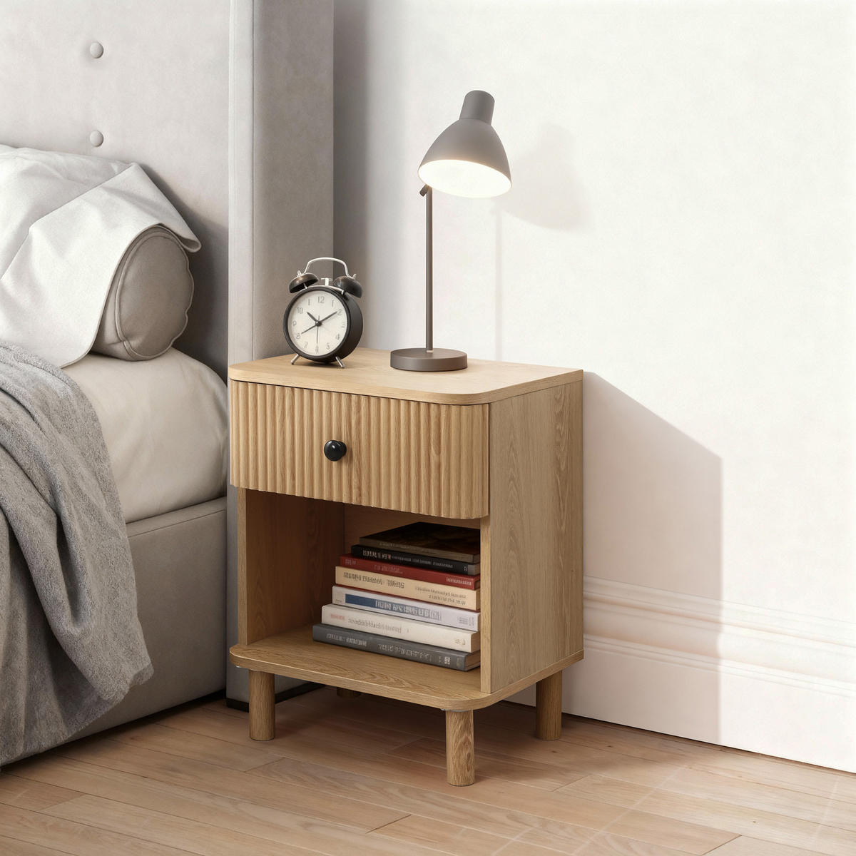 NACHTTISCH Modern mit einer Schublade und offenem Stauraum, Holzoptik | B40 x T30 x H53 cm - Braun, Holzwerkstoff (40/53/30cm) - Hometopia