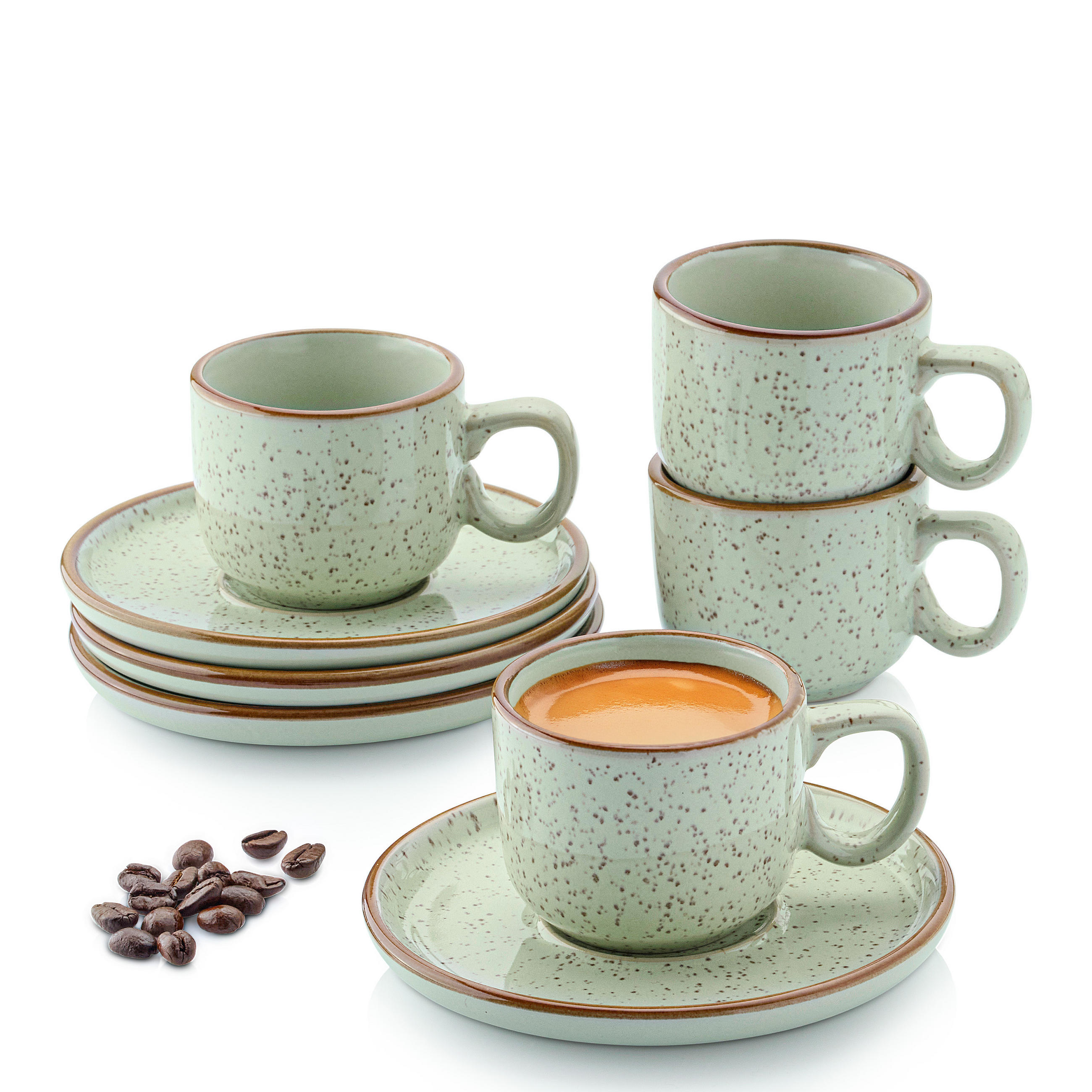 ESPRESSOTASSEN SET RIO MINZE - 8 teilig aus Steingut - Grün, Keramik (0.08L) - Sänger