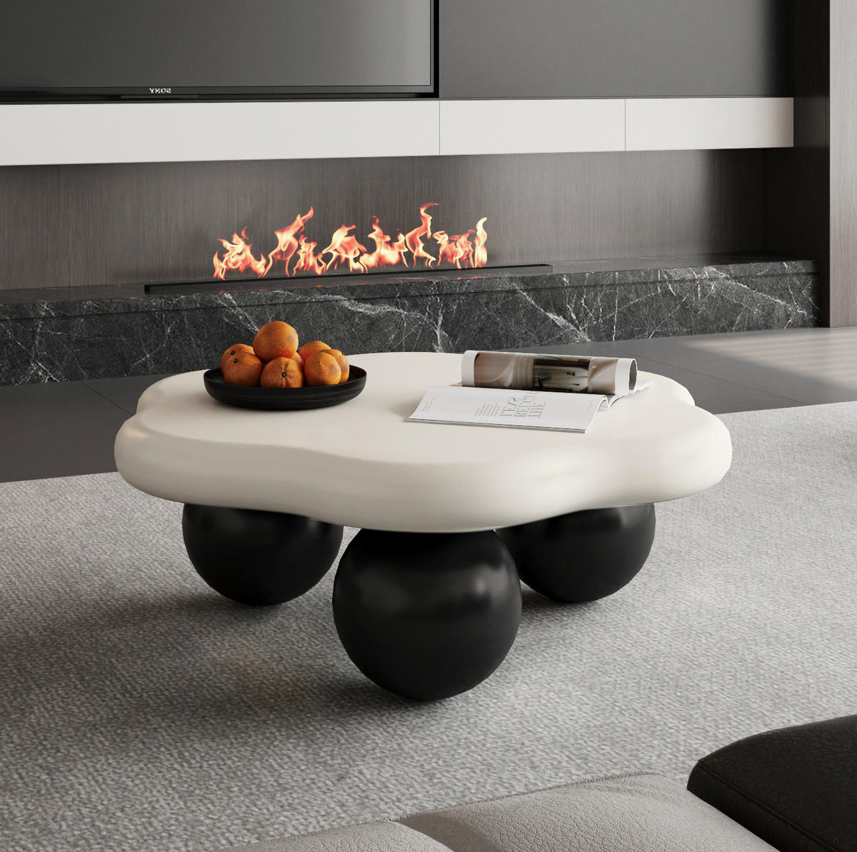 COUCHTISCH Wolkenform Ø 80 cm MDF Black White - Schwarz, Kunststoff (79/79/31cm) - Meubliv