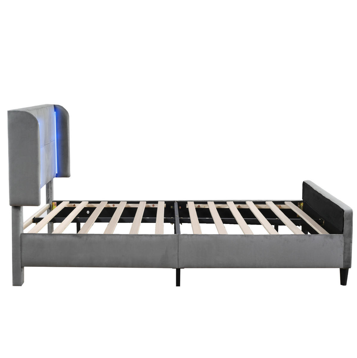 TAPECIRANI krevet 140/200 cm s LED osvjetljenjem, podesivim uzglavljem i prošivenim detaljima, Siva - siva, tekstil (140/200cm) - Redom