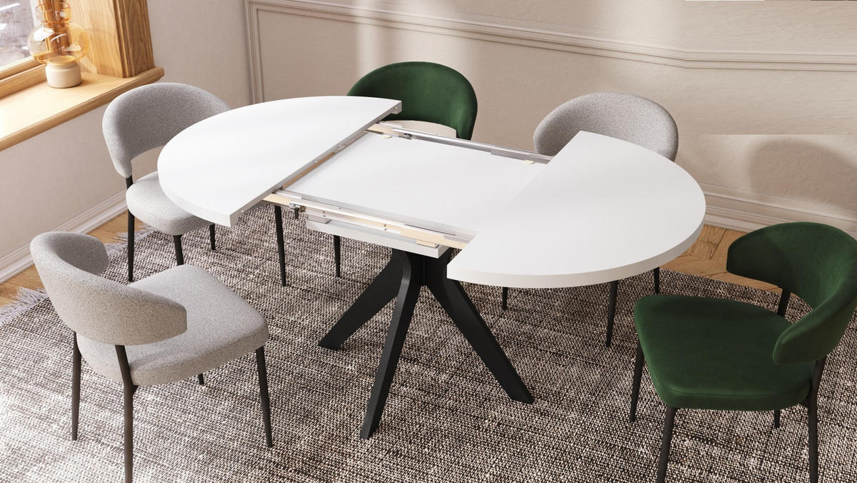 ESSTISCH rund Weiß matt - Schwarz matt ausziehbar - Schwarz/Weiß, Holzwerkstoff (110/110/77cm) - designimpex