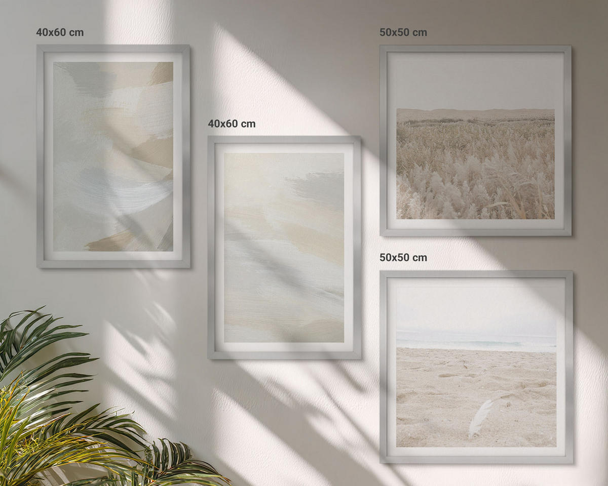 WANDBILDER 4er Set - 50x50 cm & 40x60 cm Silberner Rahmen - Abstrakter Hintergrund mit feinen Strichen - Silberfarben, Kunststoff (50/50cm) - ArtPrintCave