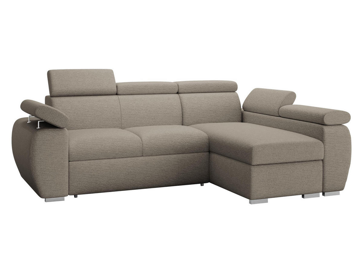 ECKSOFA Boston Mini, Seite: Rechts - 2R+LC - Chromfarben/Hellbraun, Holz/Textil (255/170cm) - MIRJAN24