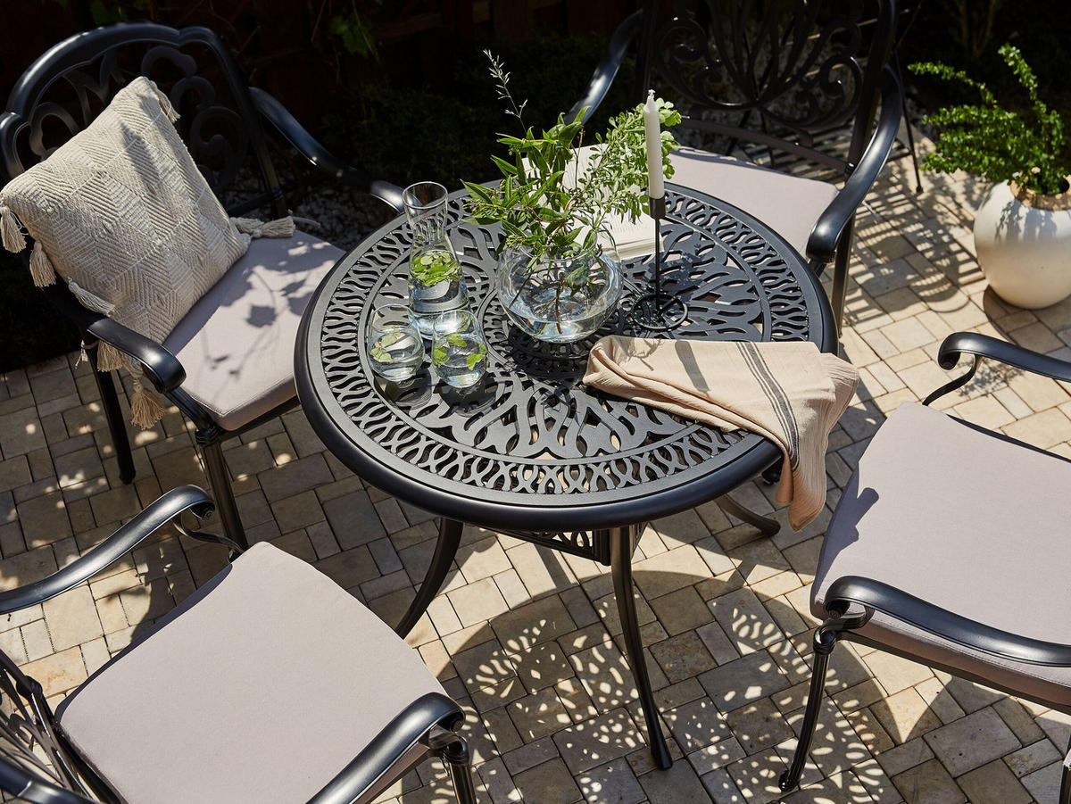 GARTENTISCH Metall Schwarz Ancona - Beige/Schwarz, Metall (90/90/72cm) - Beliani